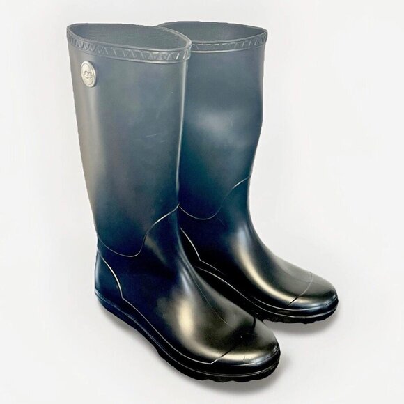 UGG Australia Shelby Black Matte Tall Rubber Rain Boots 1098249 Womens Size 7 - Picture 2 of 12